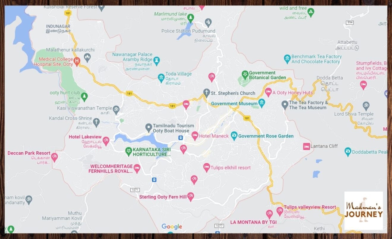 tourist spots in ooty with map